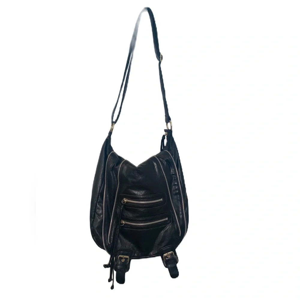 FE Fashion Express Black Faux Leather Hobo Bag